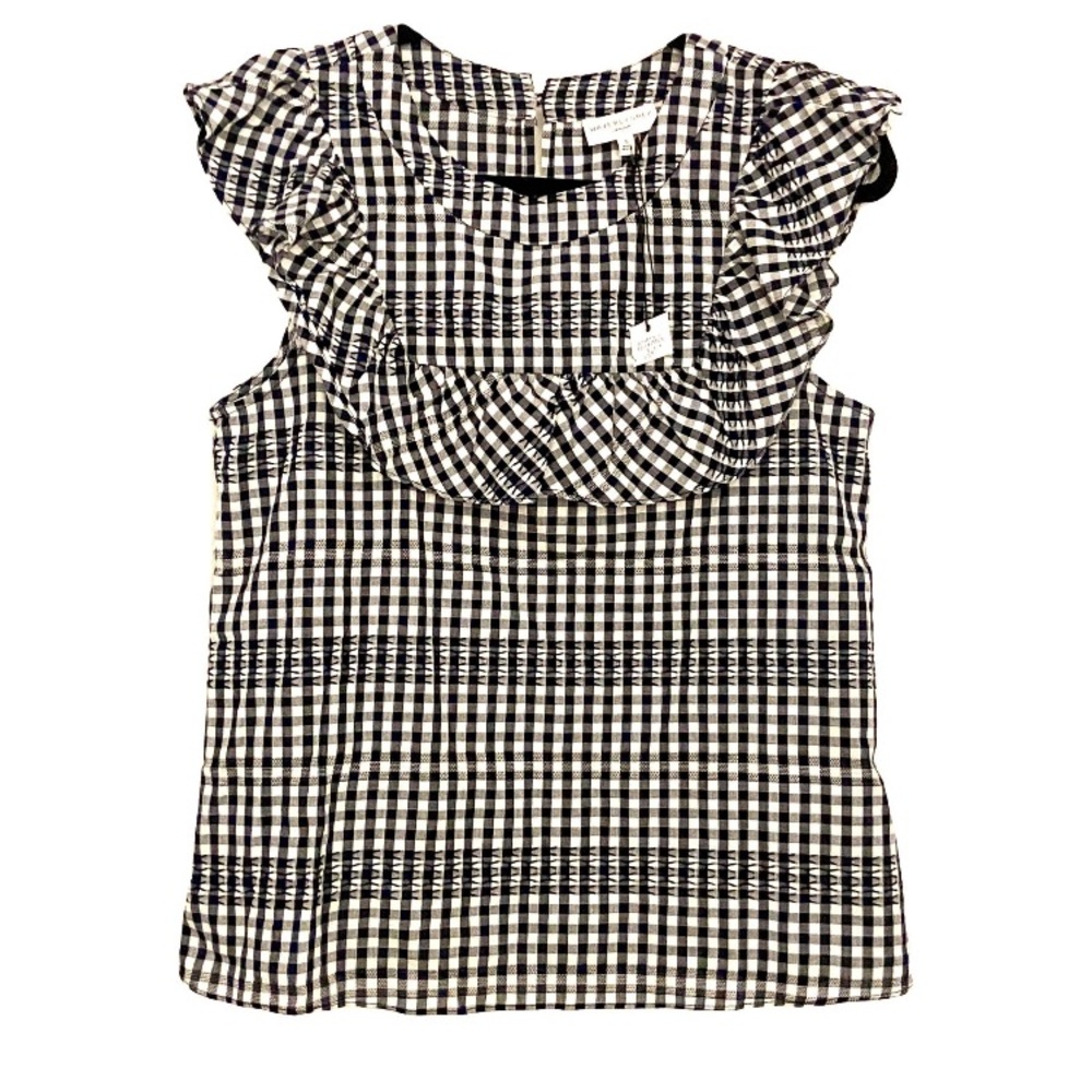NWT Waverly Grey Checkered Ruffle Blouse - Navy and White